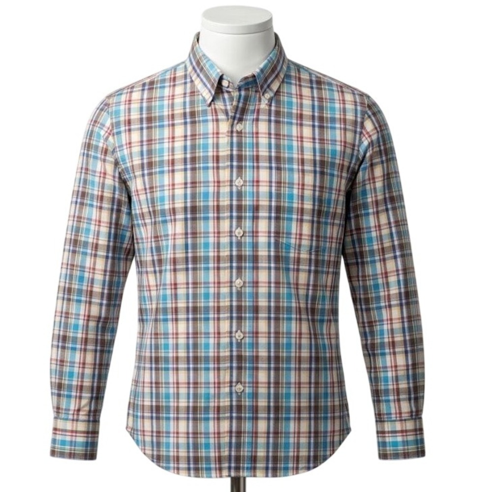 Gitman Bros Mens Classic Plaid Multi-Color Cotton Button Down Shirt Size XL/17.5